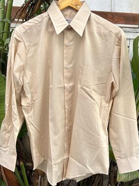 Vintage 1970s Sears Perma-Prest Dress Shirt 15.5 32/33 Beige Korea